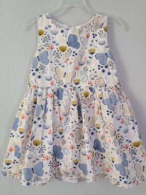 Bear Leader Girls Butterfly Floral Sleeveless Dress White & Blue Sz 130 (7apprx)